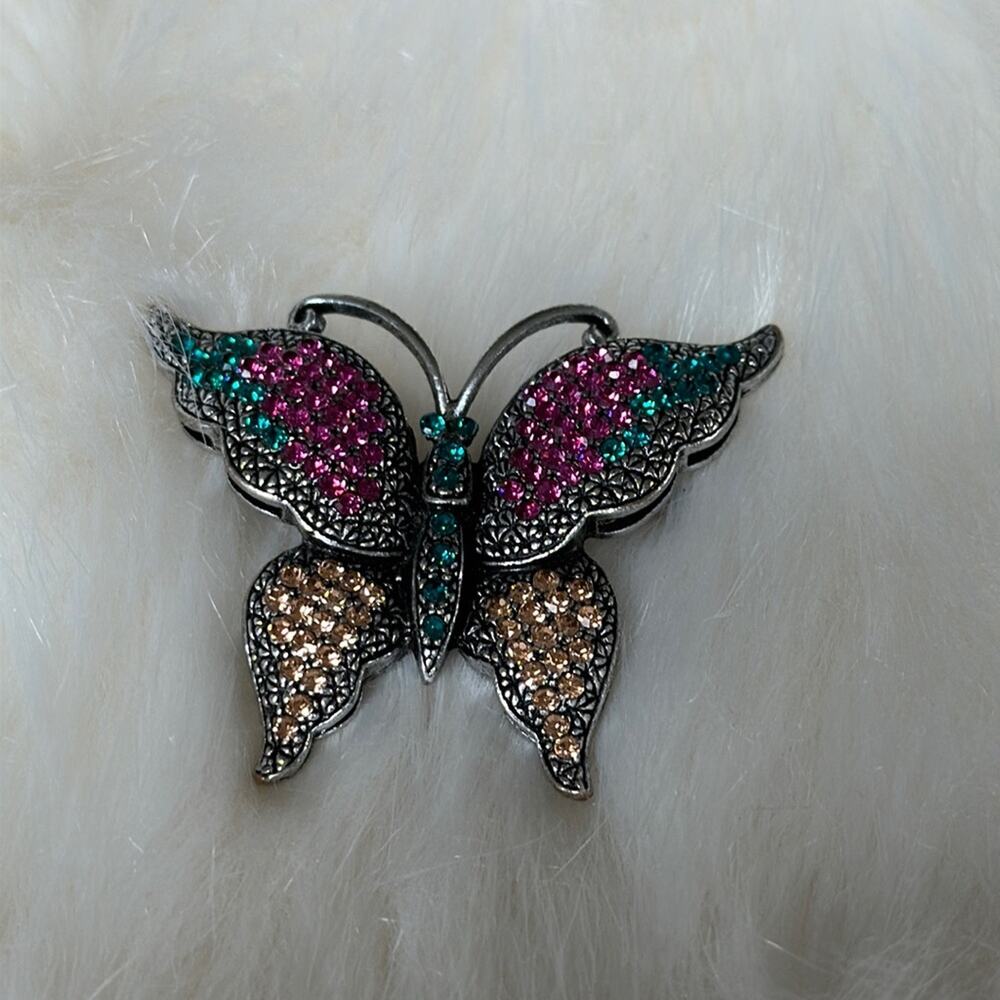 Multi Colored Stones Butterfly Brooch